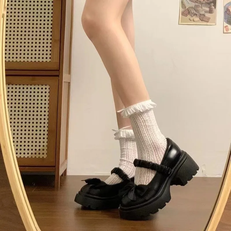 Spring Autumn Women Platform Mary Jane Casual Shoes Lady Chunky Heel with Bow Buckle Shoes Girls Platform Loafers Casual Shoes