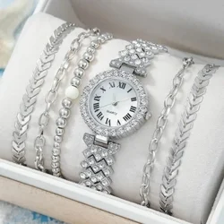 Rhinestone Women's Watch Bracelet Luxury Fashion Watch Bracelet Set Full Crystal 5Pcs Watches for Women Rhinestone Set Gifts