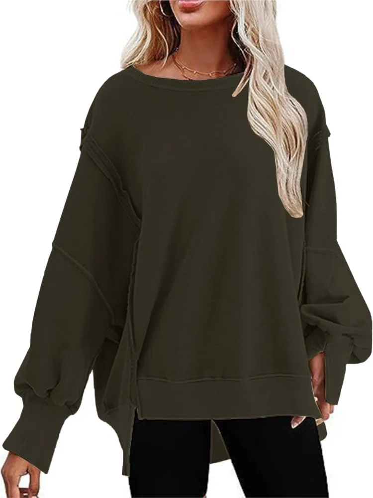 Sudadera holgada informal para mujer, Abrigo con capucha de moda, jersey de Color sólido, cuello redondo, camiseta de manga larga, TopS para mujer,