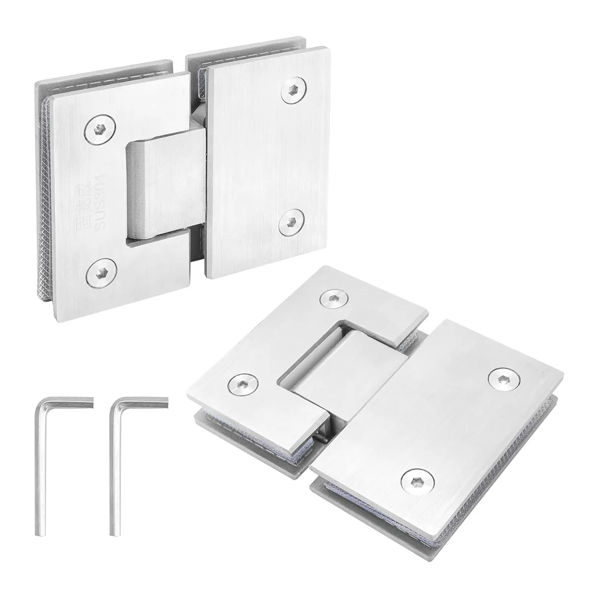 2 Pack 180 Degree Frameless Glass Shower Door Hinges, Brushed Nickel Shower Door Hinges Heavy Duty 304 Stainless Steel