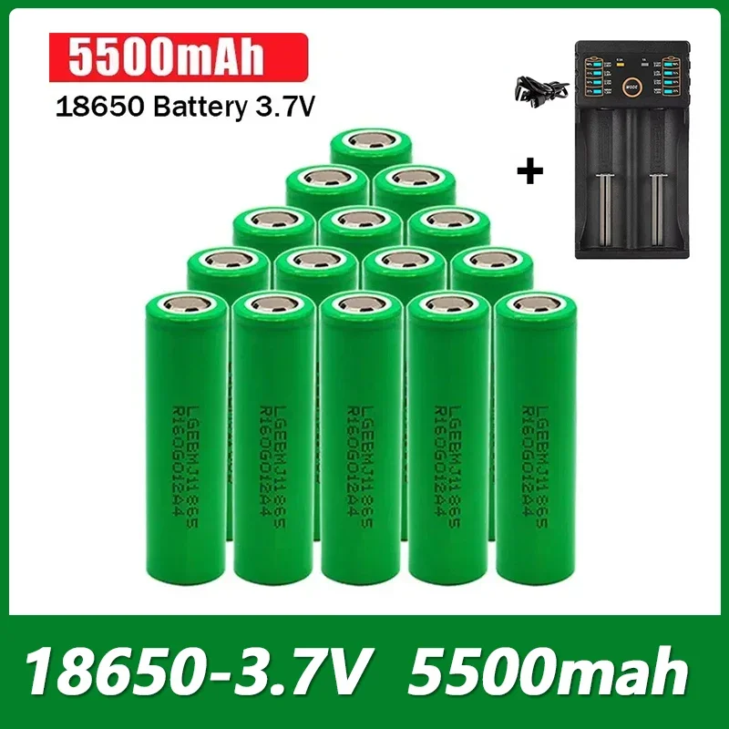 

100% Safe and Durable, Real Capacity 3.7V 18650 5500 mAh Llithium-Ion NCR18650GA Rechargeable Multifunctional Battery+Charger