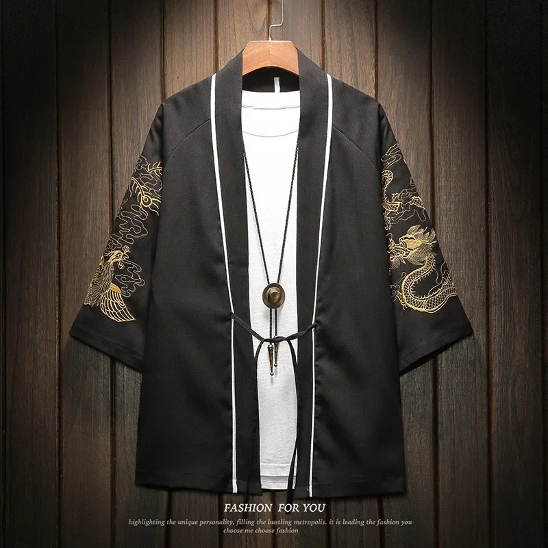 Stile cinese ricamato uomo Kimono costumi Samurai Retro Harajuku Kimono Cardigan giapponese Yukata Haori Plus Size giacche