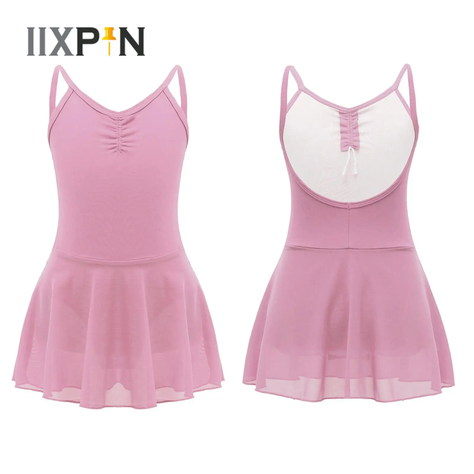 Vestido de baile de Ballet para niñas, traje de competición de entrenamiento con tirantes de Color sólido, escote en V, Espalda descubierta, leotardo de baile