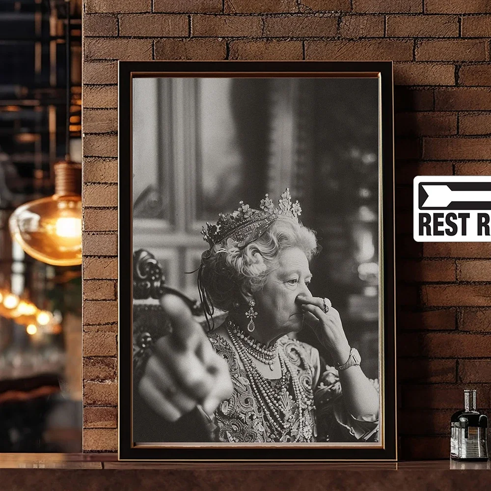 1 Stück rahmenloses Leinwandgemälde, moderne Vintage-Wandkunst, Queen-Portrait, humorvolle, lustige Wandkunst, HD-Leinwanddruck, Poster, Home Livi