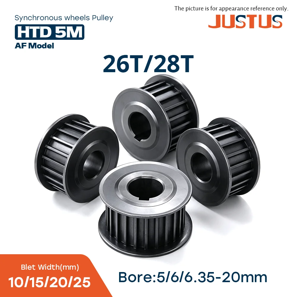 HTD 5M 26T 28T Black Steel Timing Pulley Bore 5-20mm Fit 10/15/20/25mm Width Belt Linear Drive 5GT Synchronous Wheel
