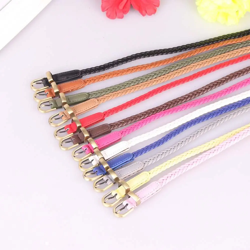 Damski pasek do spodni, cienki, retro, casualowy, z klamrą, pleciony.