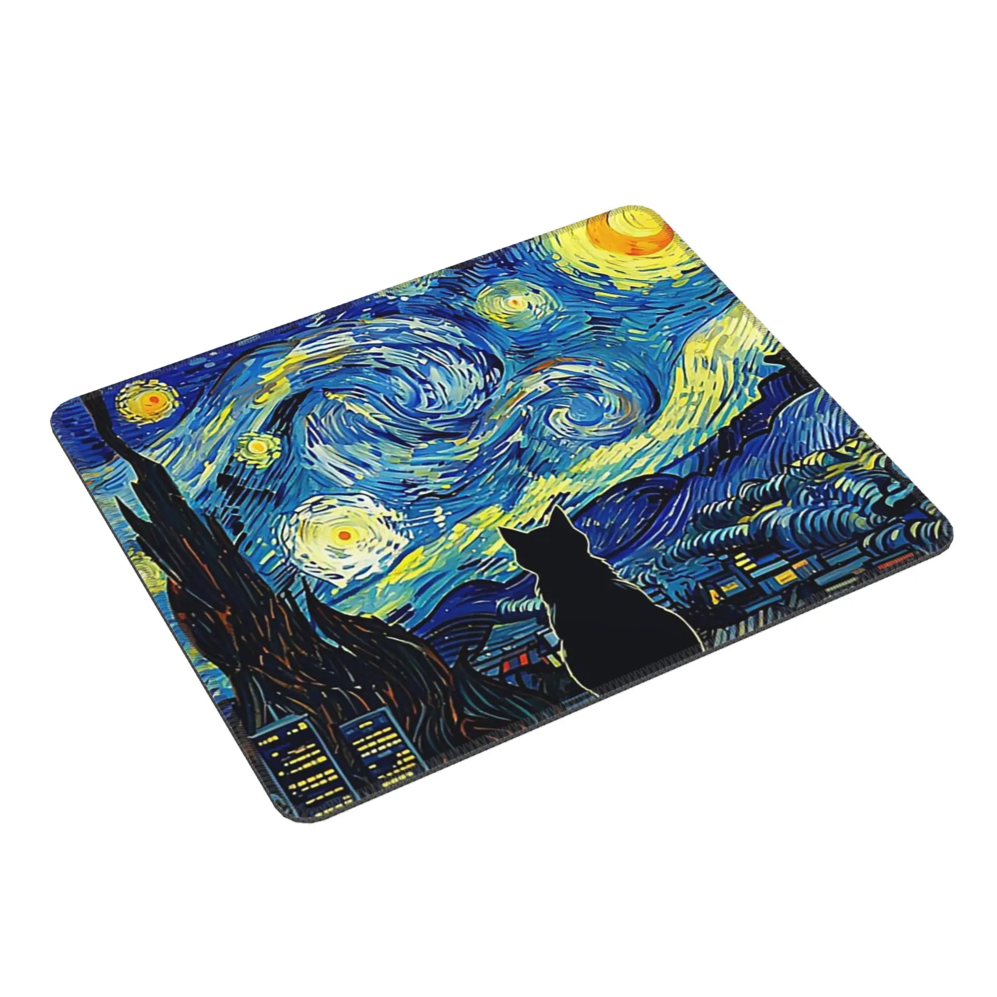Black Cat Looks The Starry Night Mouse Pad Computer Keyboard Mouse Mat Gaming PC Laptop Desk Mat Office Table Mats