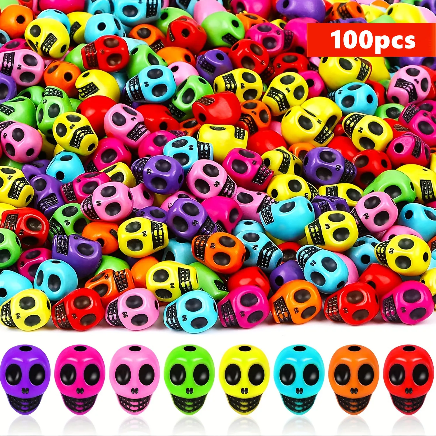 Perles de 10 mm, 100 pièces, en forme de crâne d'Halloween, perles acryliques creuses en forme d'os pour la fabrication DIY, style mature, sports et jeux