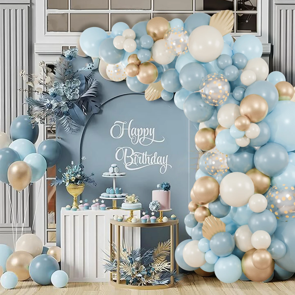 104pcs Dusty Blue Balloons Arch Garland Metallic Wedding Party Decor Gold Dusty Latex Balloon Wedding Birthday Party Supplies