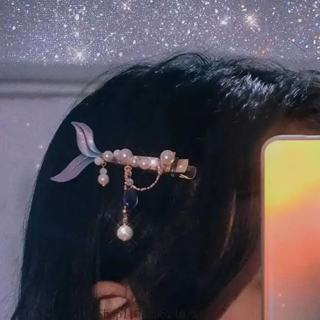 

Anime GAME Love And Deepspace Rafayel Fish Tail Flowers Tassels Hairpin Freshwater Pearl Gaming Side Bangs Headwear Hair Accesso