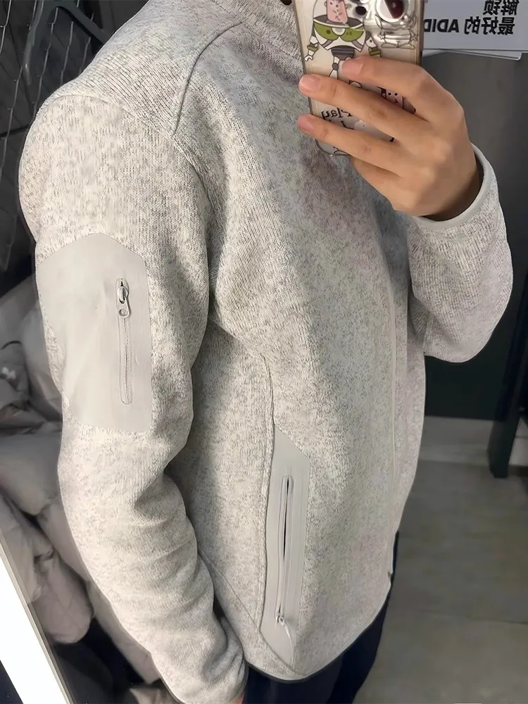 

ay Fce Jaet Stand Collar Men's Outdoor Hiking Mountain Sports Open Cardigan Sweatirt Casual Loose Fit Zipper Decor