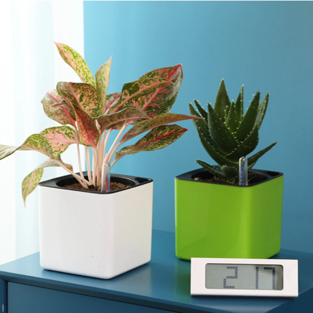 

2pcs Self Watering Flower Pot Square Plastic Planter Double Layer Detachable Inner Pot Breathable Vent Holes Bottom for Indoor