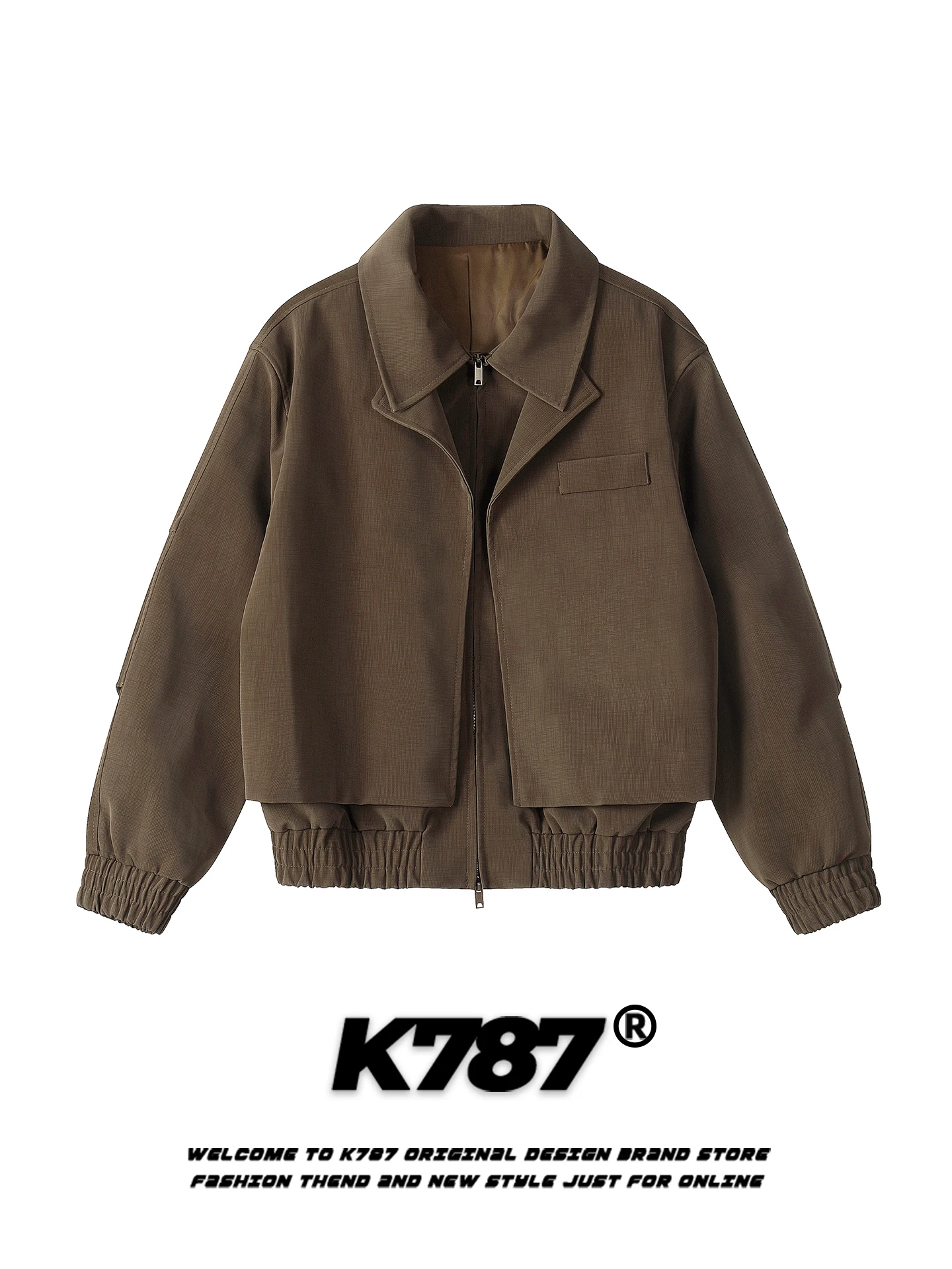 

K787 American Retro Loose Casual Jaet ex Zipper Pilot Coat Fake Two-Piece Collar Trendy Brand Youth ular Polyester F...