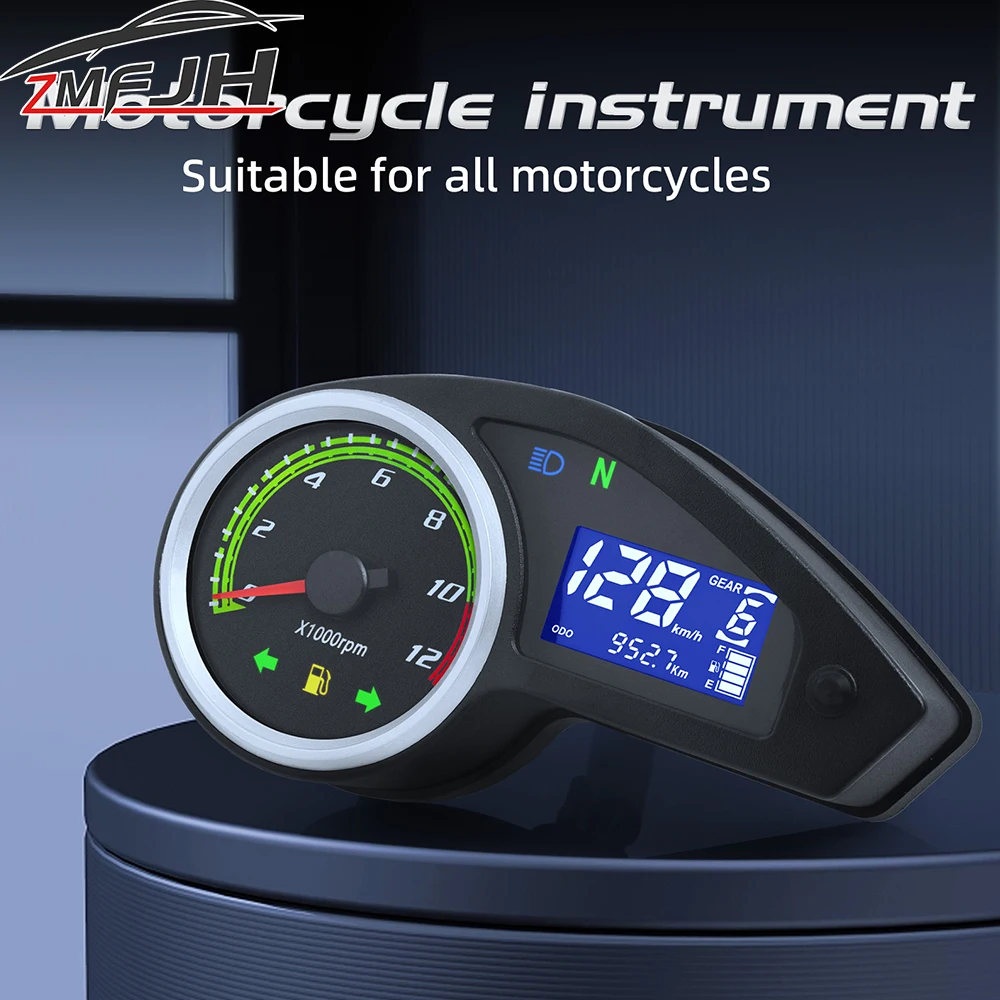 Digital Motorcycle Speedometer 12000RPM Tachometer Odometer LCD Digital Instrument Fuel Level Gauge Gear For Brazil GY200