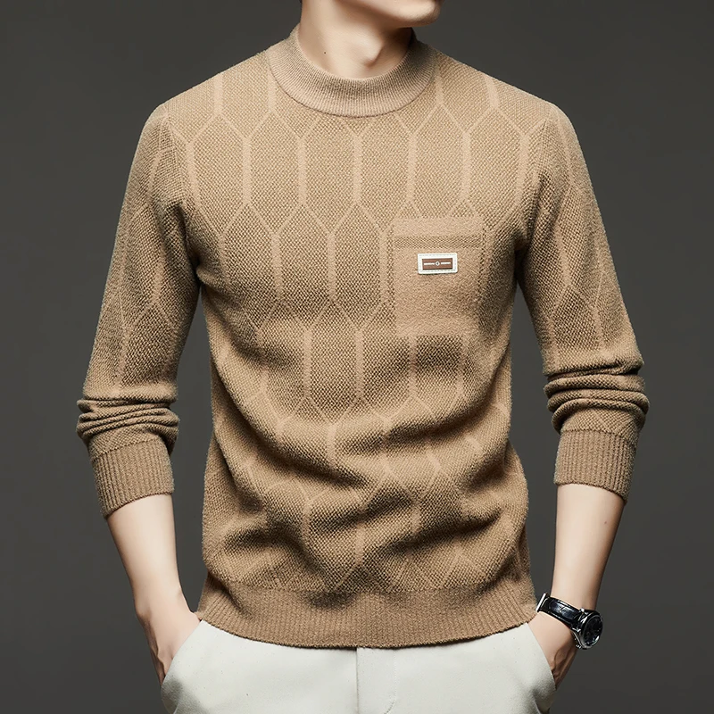 

2025 New Semi High Neck Velvet Jacquard Youthful Vitality Style Pullover Sweater/sweater