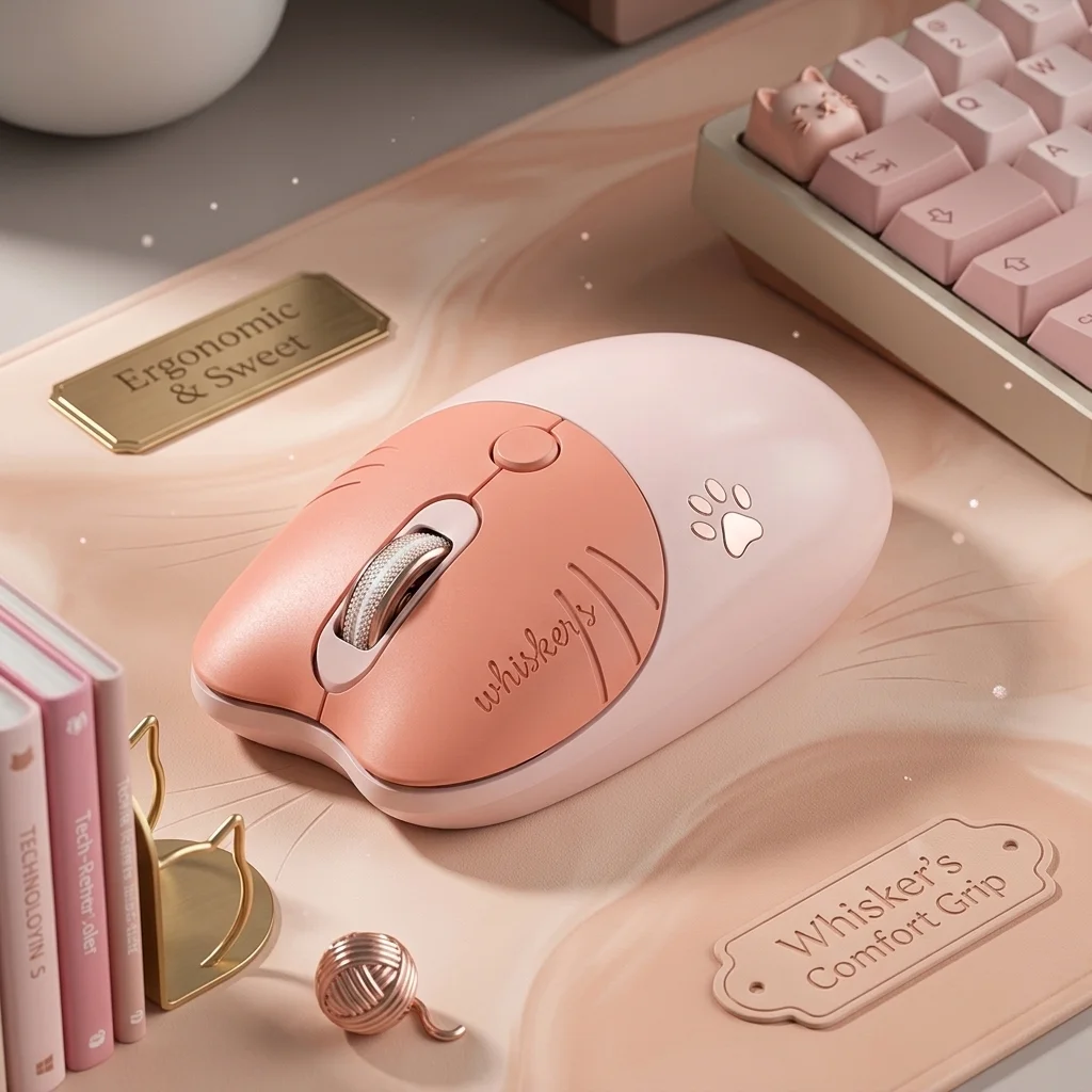 Wireless 2.4G Office Kawai Optical Mouse Cut Cat Cartoon Design Slient Click Mouse For PC Computer Laptop Tablet For Girls/Gift