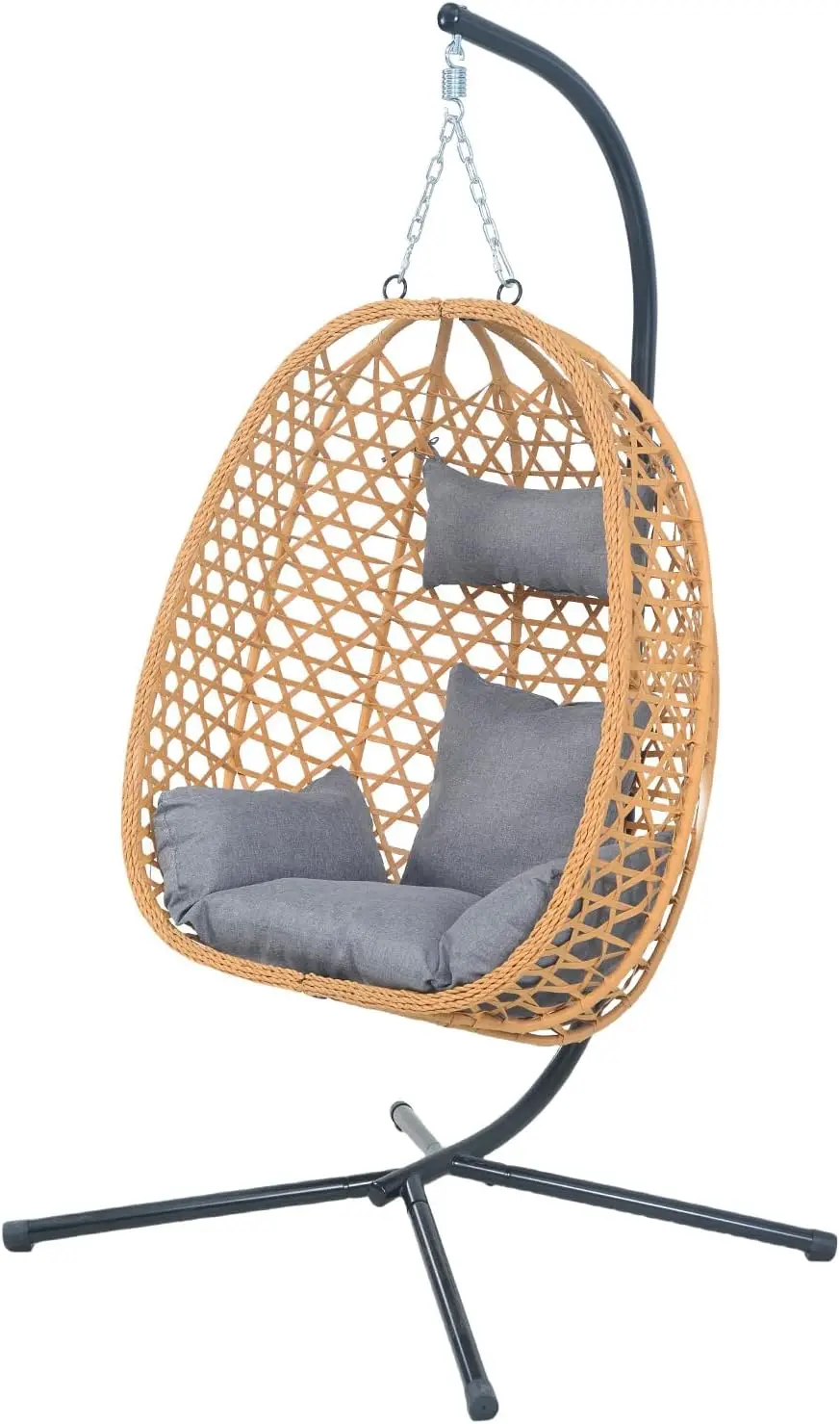 Hängender Eierstuhl mit Kissen – Bequemer Rattan-Schaukelstuhl mit Ständer, Outdoor-Loungesessel, 350 Pfund Kapazität für drinnen und draußen