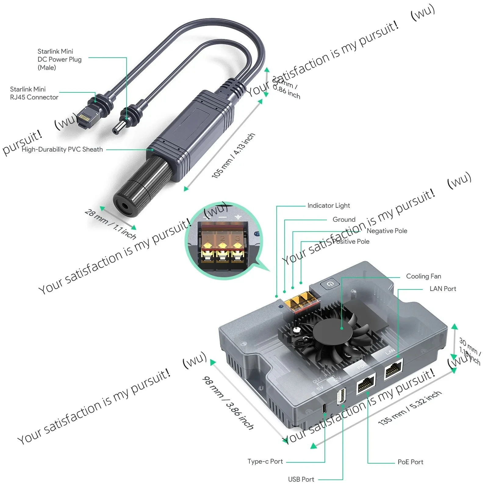 SK0116 + SK0076 for Starlink Mini Gigabit PoE Injector, DC to PoE Power Supply, Plug and Play