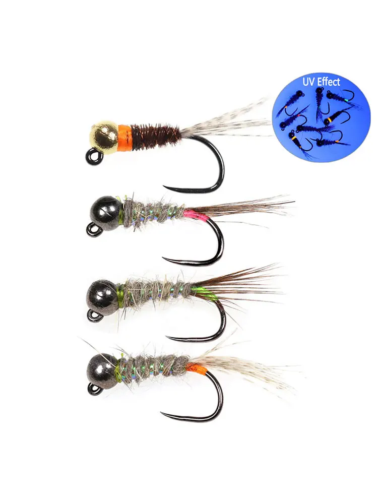 Bimoo 6/8 pièces # 12~ # 16 fluorescentes à coulage rapide sans ardillon gabarit nymphe mouche Euro humide Perdigon nymphe Panfish truite pêche mouche leurres