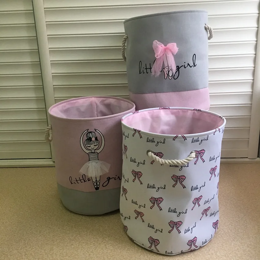 Pink Laundry Basket Organizer Pink Toys Organizer Case For Girls Room Dirty Clothes Container Home Storage Sundries Folding Bag