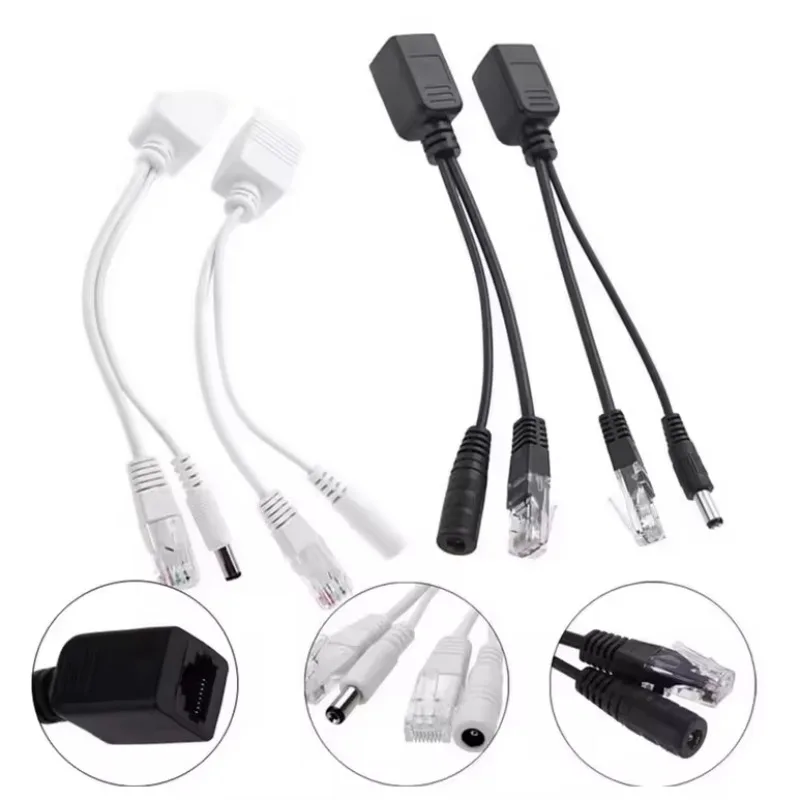 1 Pair Passive Power Over Ethernet Adapter Cable POE Cable POE Splitter RJ45 Injector Power Supply Module 12-48v for IP Camea