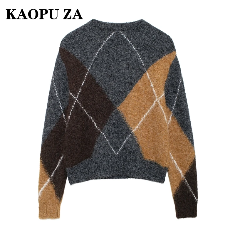 KAOPU ZA 2024 nuevo Otoño/Invierno mujer Casual suéter de punto con estampado de rayas moda femenina cuello redondo Top de punto de manga larga