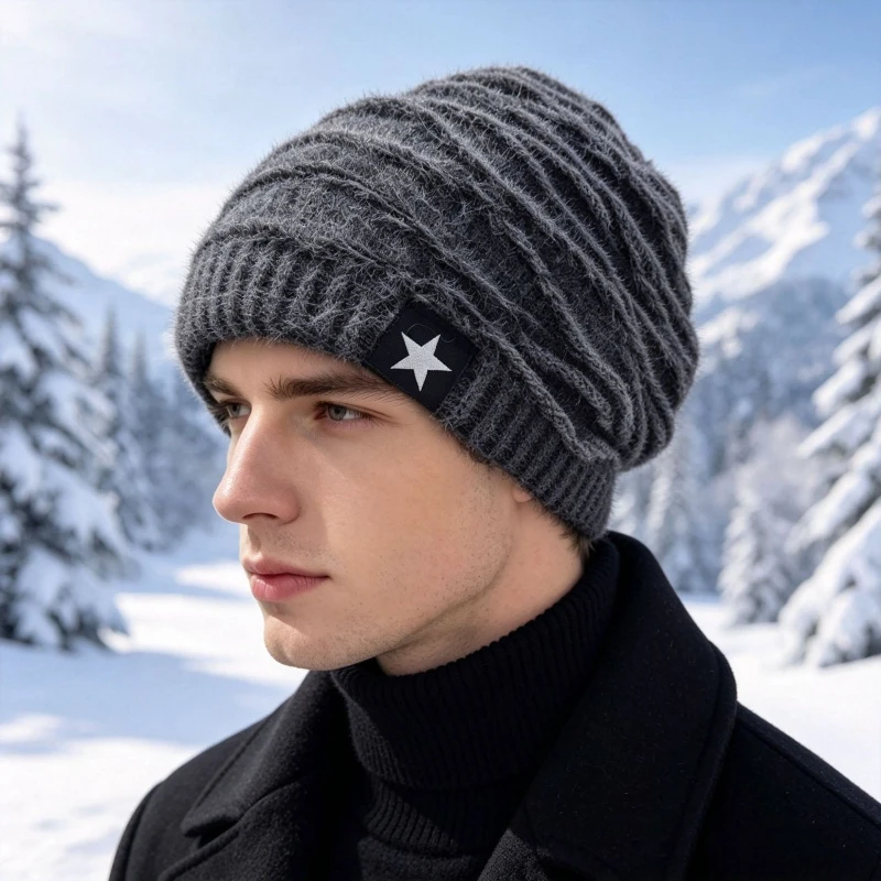 1 piece men's new winter beanie hat, pullover hat with added padding and thick rabbit fur imitation cold hat, wool hat, knit hat