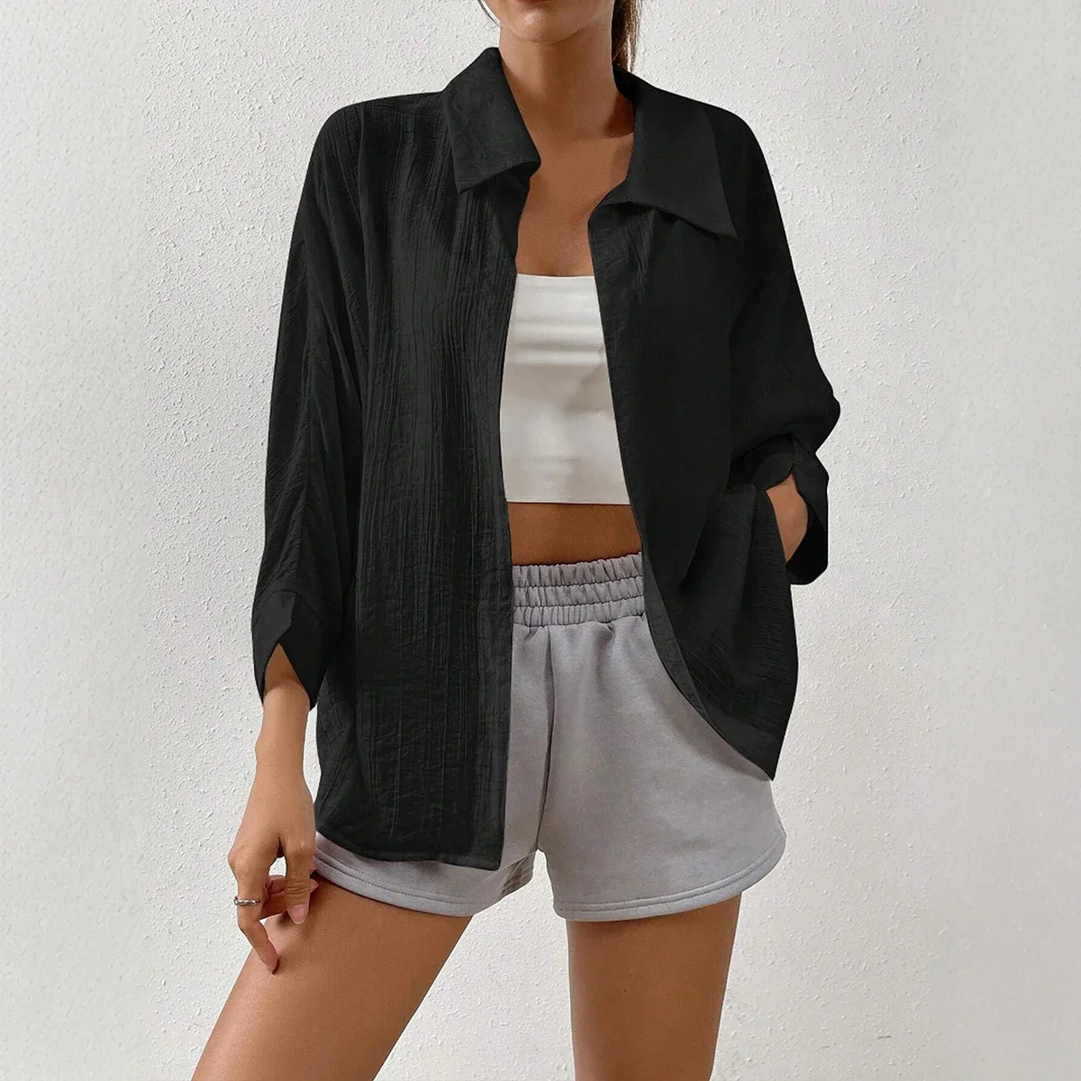 여성용 셔츠 봄 패션 심플 캐주얼 플레인 긴팔 셔츠 칼라 버튼 오피스 레이디 셔츠