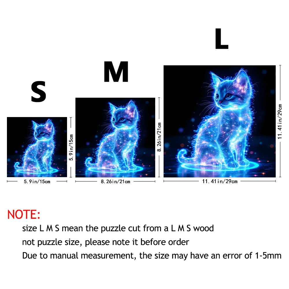 성인 나무 퍼즐 - 형광 고양이 나무 퍼즐, 독특한 동물 모양 성인 나무 퍼즐, 성인 나무 퍼즐,