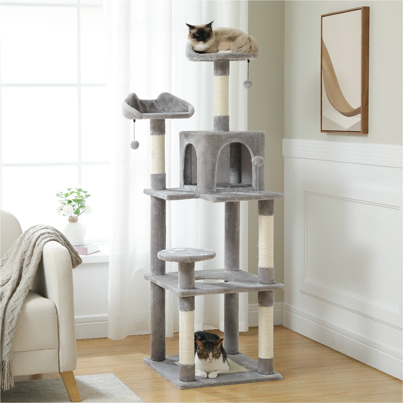 

Multi-Level Cat Tree Cat Tower for Indoor Cats with Sisal-Covered Scratching Post Cozy Cat Condo Cat Hammock and Wide Top Perch