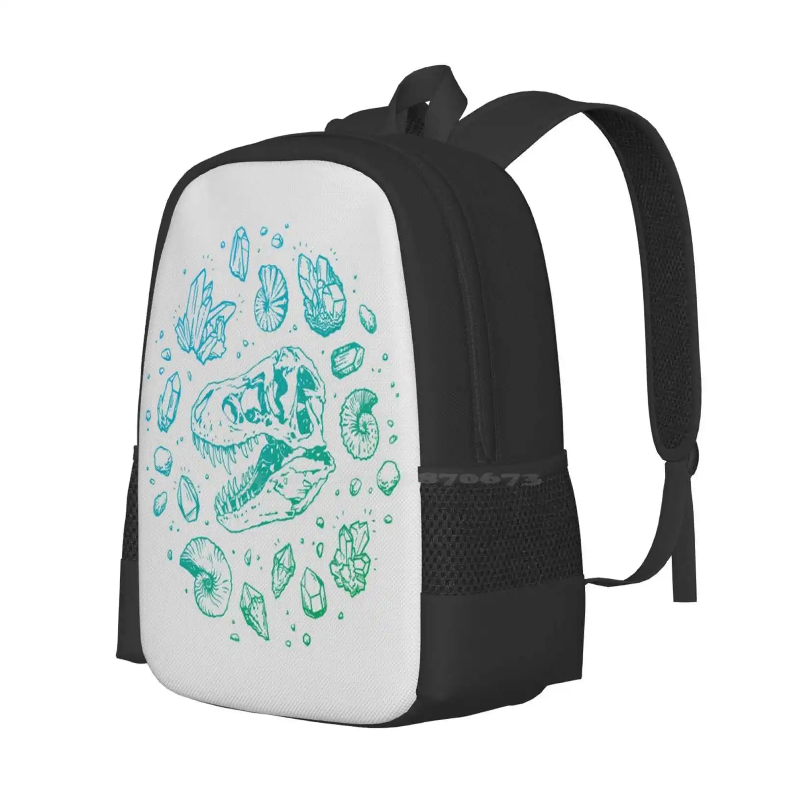 Geo-Rex Vortex | Turquoise Ombré | Dinosaur Art Pattern Design Laptop Travel School Bags Tyrannosaurus Dinosaur Ammonite