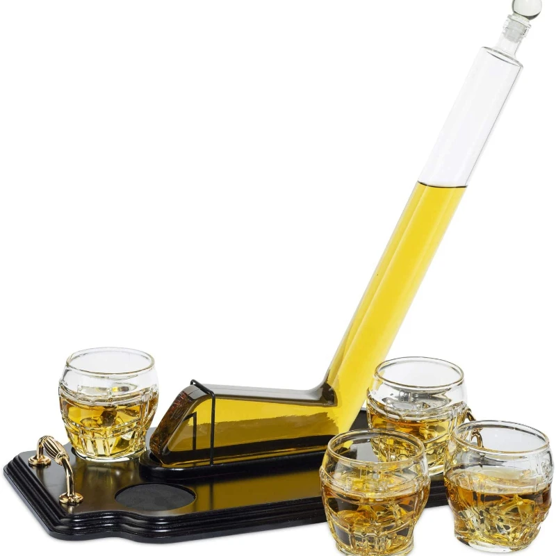 Ice Hockey Whiskey Decanter Set With 4 Helmet Whiskey Glasses