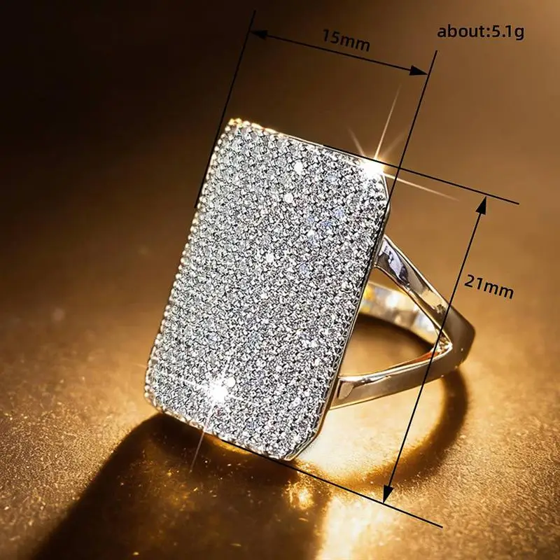 Huitan Funkelnder geometrischer Ring für Damen, voller brillanter Zirkonia, modisches Hochzeits- und Party-Zubehör, eleganter Luxusschmuck – Detail 1