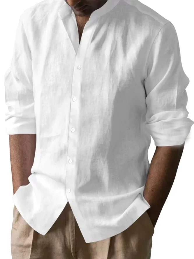 

Мужской облегающий длинный све, льняной хлопковый открытый кардиган с воротником-стойкой, повседневная рабочая одежда, удобная дышащая осенняя одежда irt