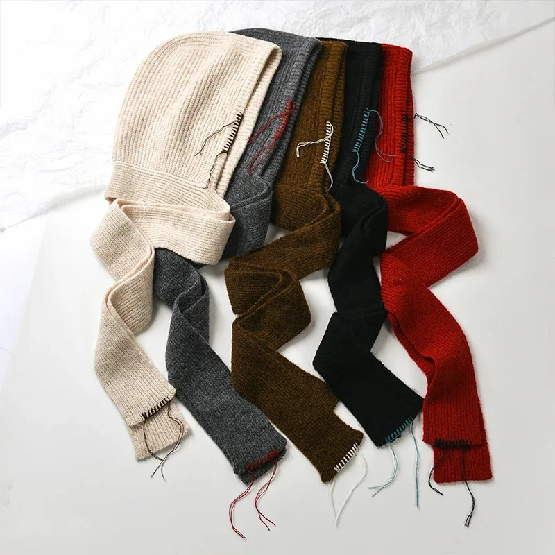 

Winter Warm Soft Knitted Hat Shawl Women's 2-in-1 Caps Thicken Earmuff Hood Scarf High Quality Warm Pullover Hat