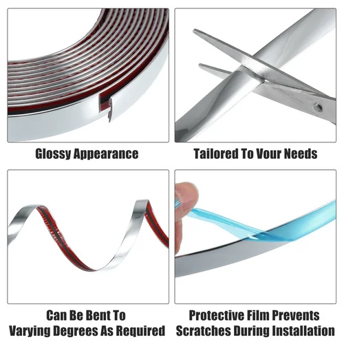 Imagen 2 del producto Tira de carrocería cromada para Exterior de coche, 3M/5M, parachoques, moldura protectora para puerta de coche, pegatina embellecedora de estilo, 6MM, 8MM, 10MM, 12MM, 15MM, 20MM, 30MM