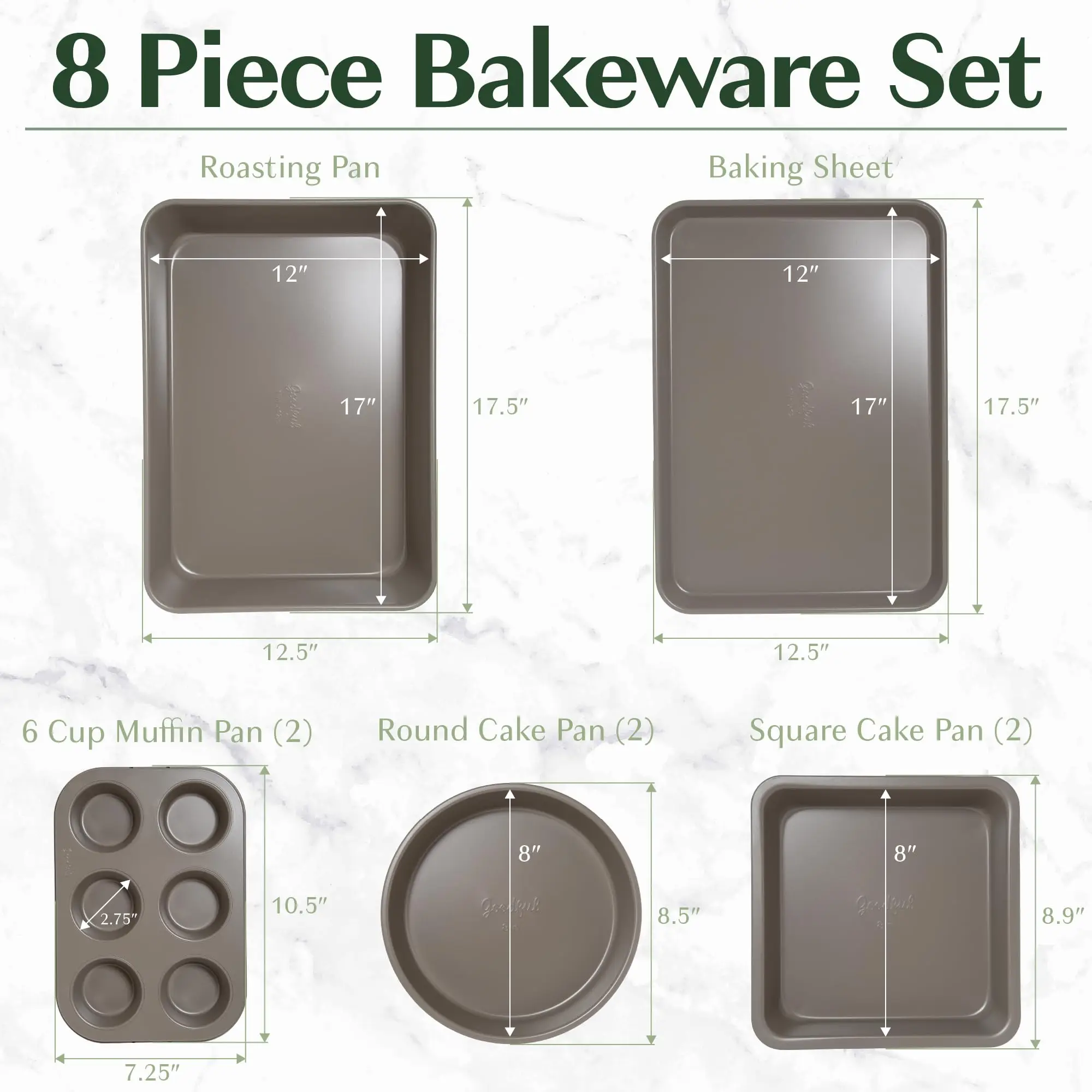 All-In-One Nonstick Bakeware Set, Stackable and Space Saving Design includes Round and Square Pans, Muffin Pans, Cookie Sheet an