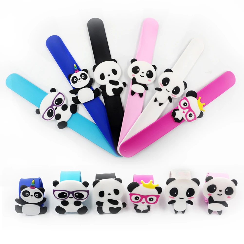 

6 Pcs Panda Silicone Ring Slap Bands Bracelets for Kids European American Colorful Baby