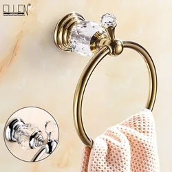 Chrome Gold Towel Ring, Crystal Hand Towel Holder Polished Brass Bling Towel Bar Bathroom Accessories Wall Mounted EL854-80