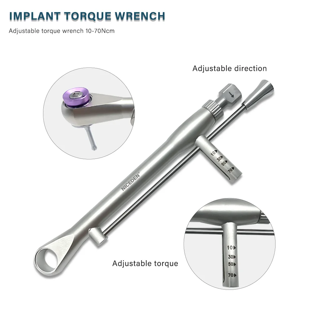 Niceden High Quality Screwdriver Tools Dental Implant Torque Wrench Ratchet 10-70NCM with Drivers & Wrench Kit 1Set