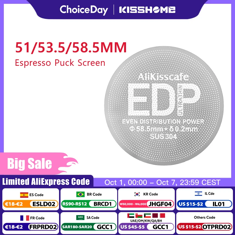 Espresso Puck Bildschirm 49,5mm 51mm 53,5mm 57,3mm 58,5mm Metall Kaffee Filter 0,2mm Dicke für Siebträger Korb Barista Werkzeuge