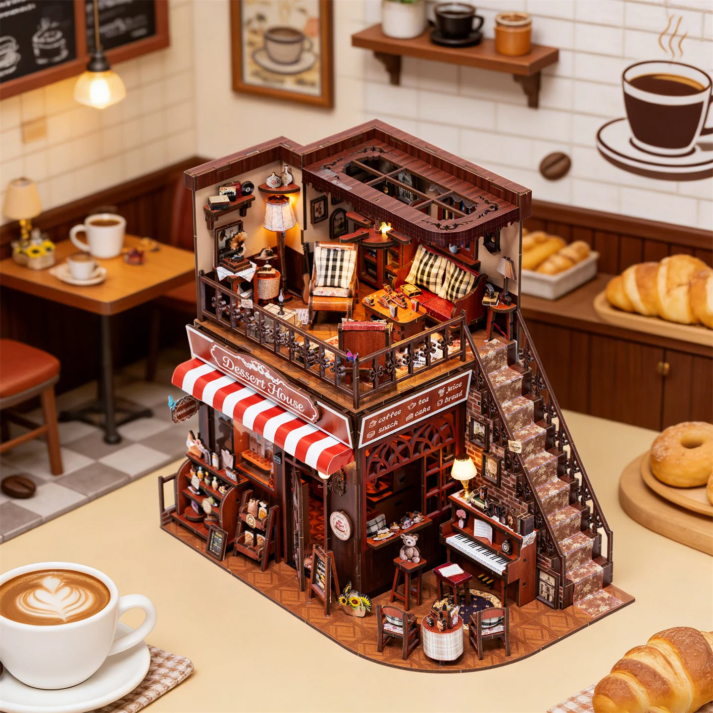 Cute Cake Shop 3D DIY Wooden Puzzle Book Nook Kit - Handmade Bookshelf Dollhouse Model Bookend for Home Decor