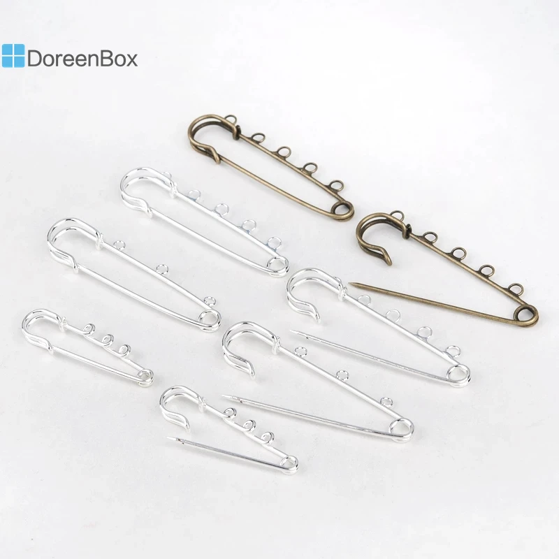 20 PCs Doreen Box 5 Holes Brooches Pins Findings Znic Alloy Bronze Silver Color For DIY Fashion Clothing Brooch Jewelry 7cmx2cm