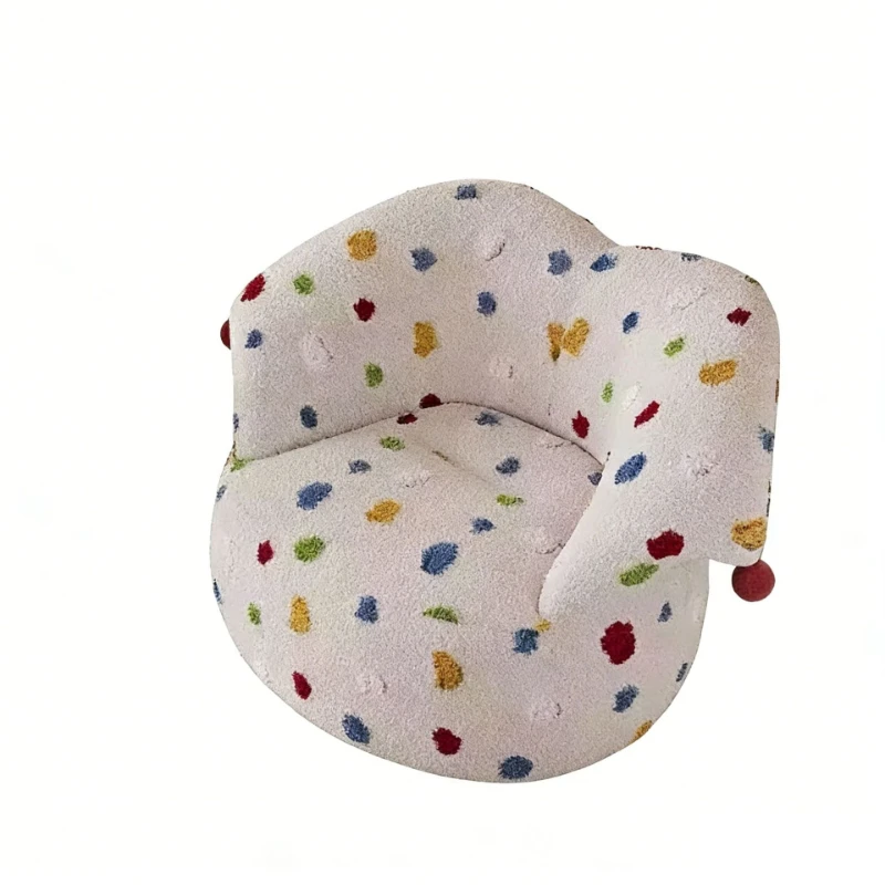 Kreativer Clown-Stuhl Dopamine Polka Dot Cream Wind Sofa Lässiger Einzelstuhl Leder-Stoff-Kombination Farblich abgestimmter Tufting-Jacquard