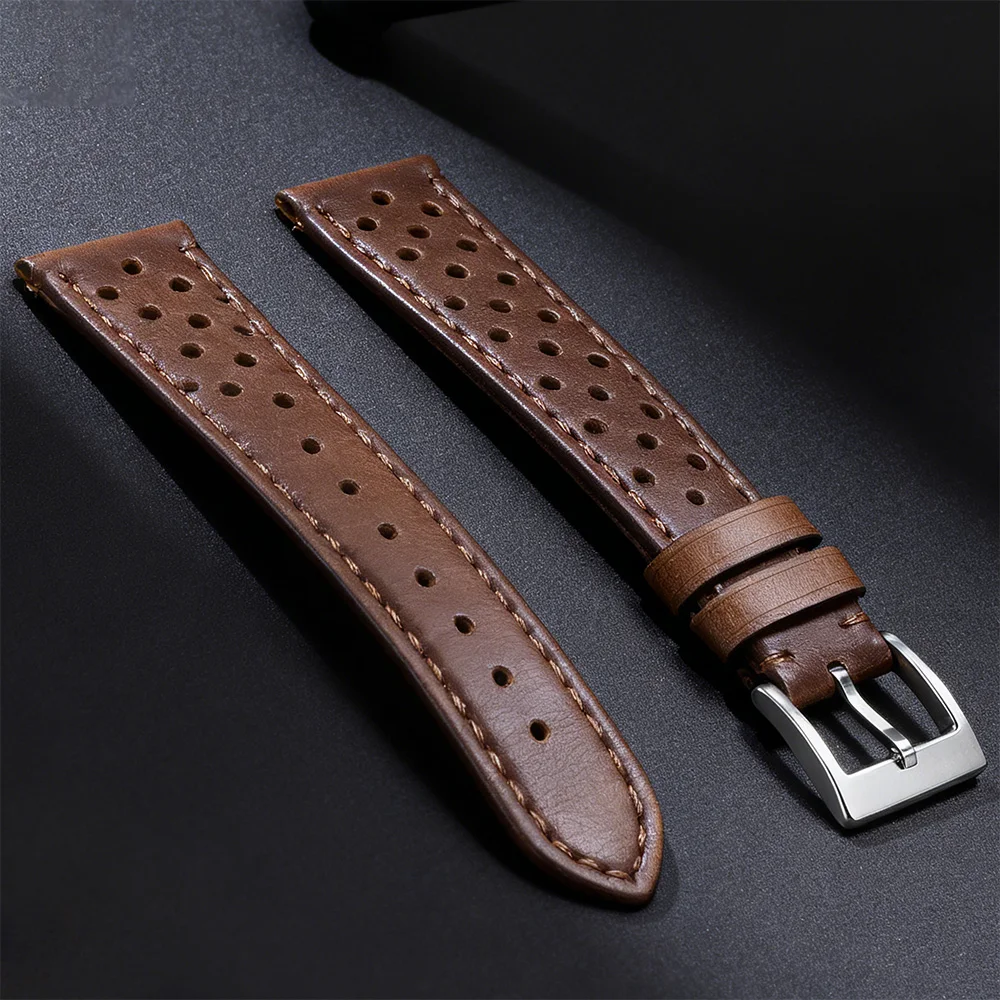 

18mm 20mm 22mm Vintage Genuine Leather Strap Men Women Universal Cowhide WatchBand Breathable Bracelet for Seiko for Omega