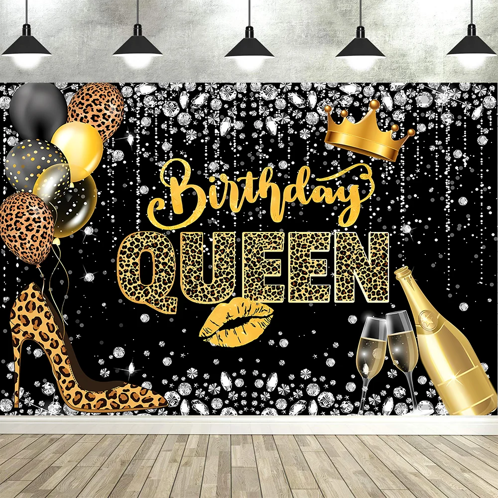 Dewprint عيد ميلاد الملكة خلفية الذهب الأسود الماس تاج الشمبانيا خلفية امرأة فتاة حفلة عيد ميلاد ديكور صور الدعامة راية