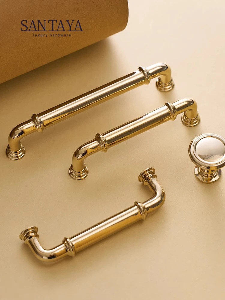 

Solid Brass Kitchen Cabinets Handles PVD Gold Drawer Knob Wardrobe Dresser Cabinet Pull Luxury Furniture Hardware Accessories