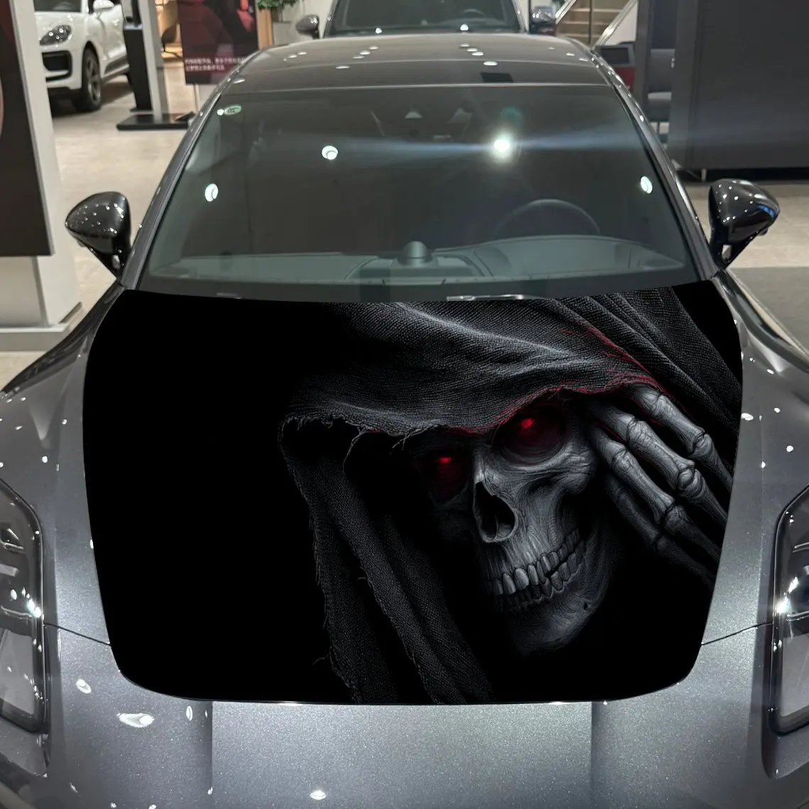 

Black Cloak Grim Reaper Car Hood Vinyl Stickers Car Surface Protection Decal Car Decoration Cover Vinyl Wraps Waterproof Self-ad