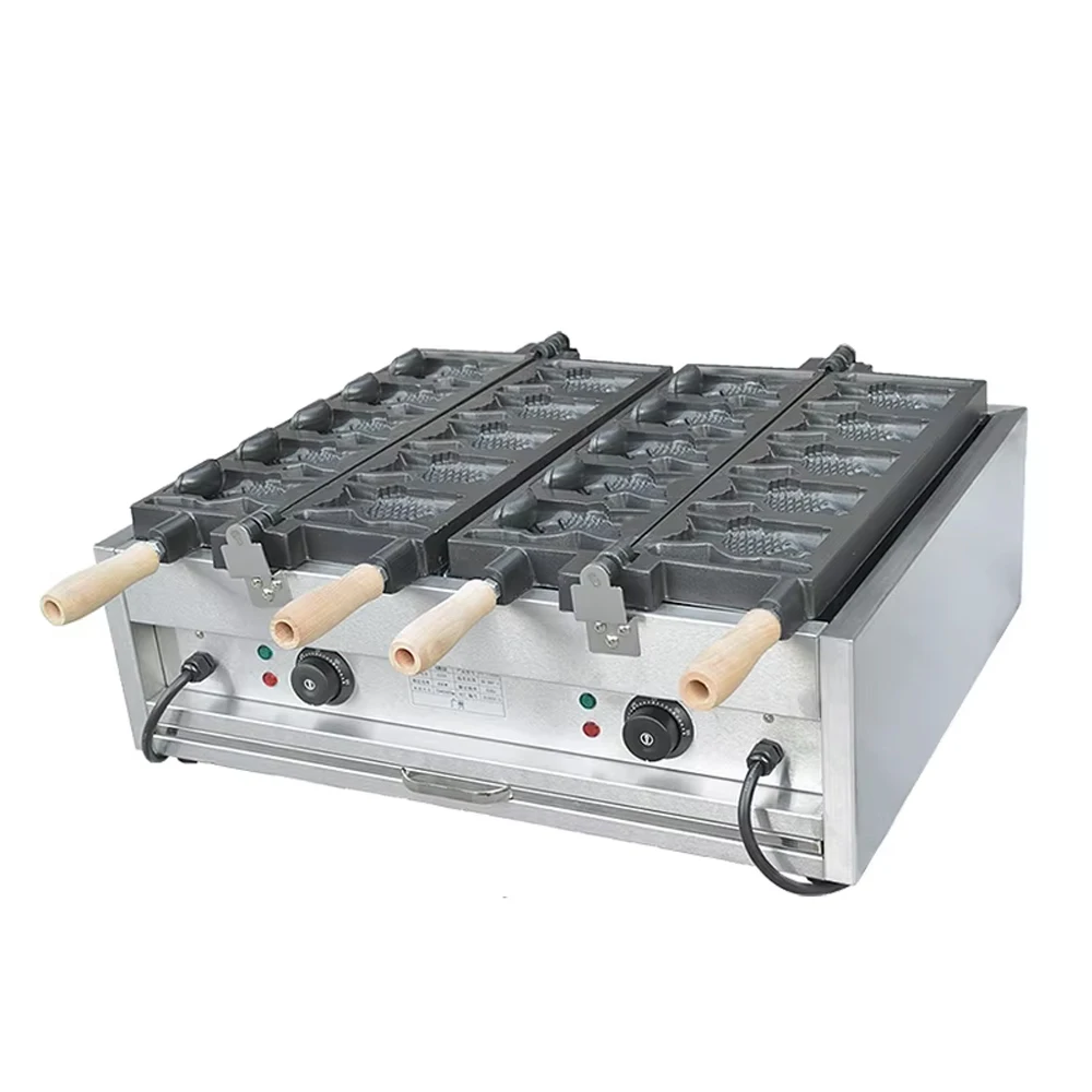 XEOLEO Commercial Popular 10 Pcs Ice Cream Open Mouth Fish Waffle Maker Electric Taiyaki Machine Non-stick Snack Machine