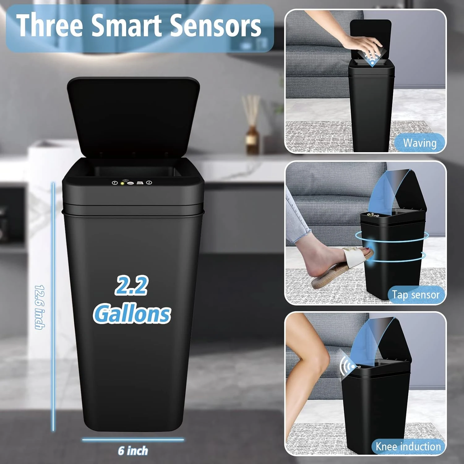 Bathroom Trash Can, 12L Automatic Motion Sensor Touchless Waterproof Trash Bin with Lid, Smart Electric Trash Can for Kitchen